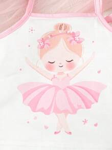 SHEIN Baby Girl Cartoon Printed Tank Top And Shorts 2pcs/Set, Summer Outfits