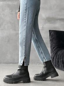 EURMUSE 傾斜口袋媽媽牛仔褲 - 中等水洗藍 - 查看 3