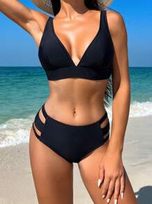 SHEIN Swim Conjunto de bikini de unicolor separados para playa de verano