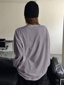 DAZY 圖案與字母圖形垂肩t恤 - 灰色 - 查看 2