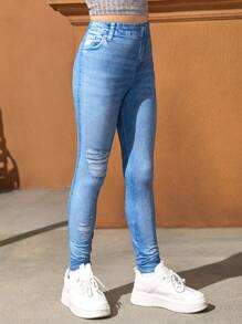 Tween Cô Gái Ripped Jeggings - Màu xanh lam - Xem 4