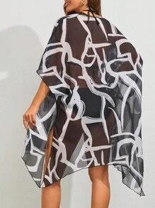 Swim Lushoire Women's Printed Mesh Cover Up Kimono Music Festival - Black and White - View 2