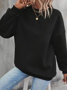 SHEIN Essnce 加大尺碼女士卡通印花圓領運動衫 - 黑色 - 查看 3