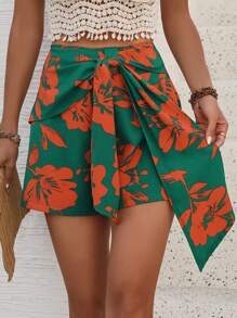 Breezaya Ladies' Floral Print Front-Tie Shorts - Green - View 6