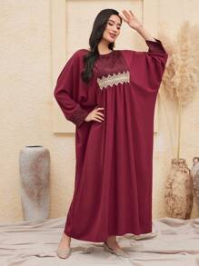Al Najma Patchwork Woven Tape Batwing Sleeve Arabian Dress