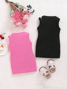 SHEIN 嬰兒女孩休閒中空實色露肩無袖裙 - 藍色 - 查看 2