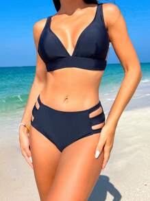 SHEIN Swim Conjunto de bikini de unicolor separados para playa de verano