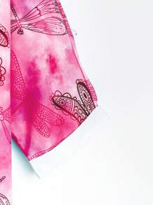 EMERY ROSE 女款大碼蜻蜓印花圓領t恤和純色褲子套裝 - 玫紅色 - 查看 3