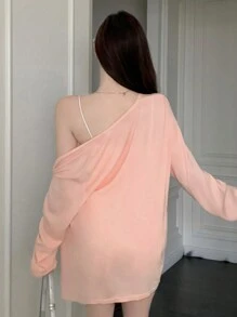 DAZY 女式鬆身純色長袖開衫外套 - 粉色 - 查看 2