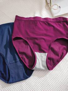 9pcs Plus Size Solid Color High Waisted Triangle Panties - Multicolor - View 3