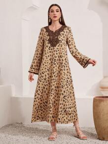 Al Najma Arabian Dresses Appliques Kontras Lace All Over Print Modest - Kuning - View 4