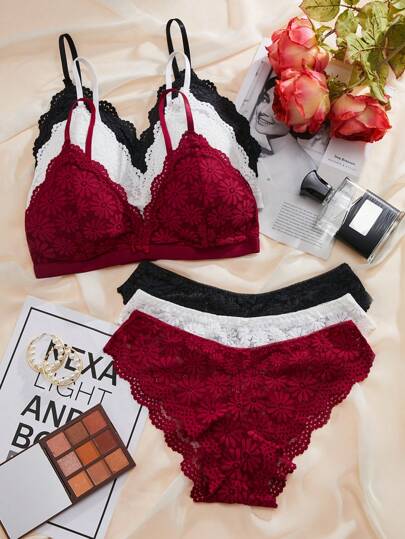 Bloemen Kanten Harness Scallop BH Slipje Lingerie Sets view 3