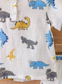 嬰兒男寶寶恐龍印花編織外套 - 白色 - 查看 6