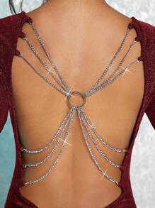 SHEIN BAE Women's Solid Color Backless Bodysuit With Chain Decoration