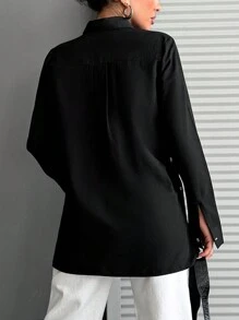 EURMUSE Button Detailed Black Blouse - Black - View 3