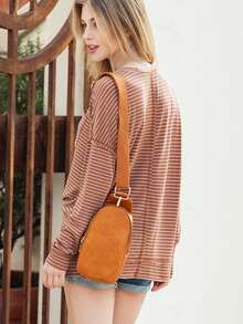 Acelitt Striped Pattern Round Neck Long Sleeve Casual T-Shirt - Multicolor - View 2