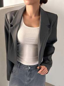 DAZY Solid Color Short Blazer Jacket With Notched Collar, Fall Clothes Business Attire