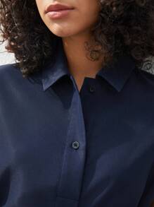 BizChic 女式蝙蝠袖衬衫裙，都市通勤商务休闲连衣裙，优雅派对连衣裙，适合万圣节、圣诞节、派对的正式连衣裙 - 藍色 - 查看 4