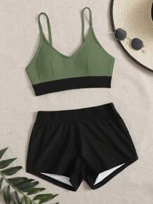 Swim Lushoire Bikini màu khối bãi biển mùa hè - màu xanh lá - Xem 1