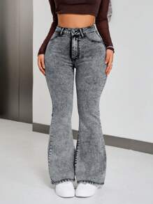 SHEIN PETITE 女士修身喇叭牛仔裤 - 灰色 - 查看 3