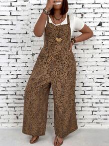 SHEIN LUNE Kích thước lớn Của phụ nữ Quần yếm Áo liền quần Với In - màu nâu - Xem 5