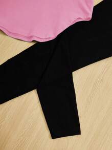 SHEIN Tween Girls' Loose Fit Tay trễ vai có in chữ & Quần mặc khi đi học đại học, 2 cái/bộ - Màu Hồng  Dưa hấu - Xem 4