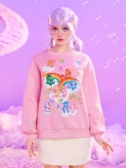 ROMWE X Care Bears Cartoon Print Comfortable Round Neck Long Sleeve Sweatshirt