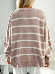 EURMUSE Maglione A Righe Con Stampa A Cuore, Spalle Basse E Taglie Grandi - Rosa antico - Visualizzare 2
