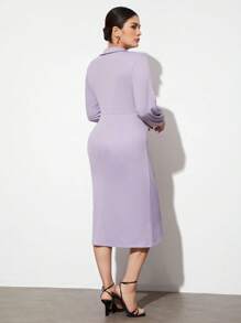 BizChic Váy có cổ quấn phía trước dành cho nữ cỡ lớn có đường viền xếp nếp, váy dự tiệc cưới - Màu tím - Xem 2