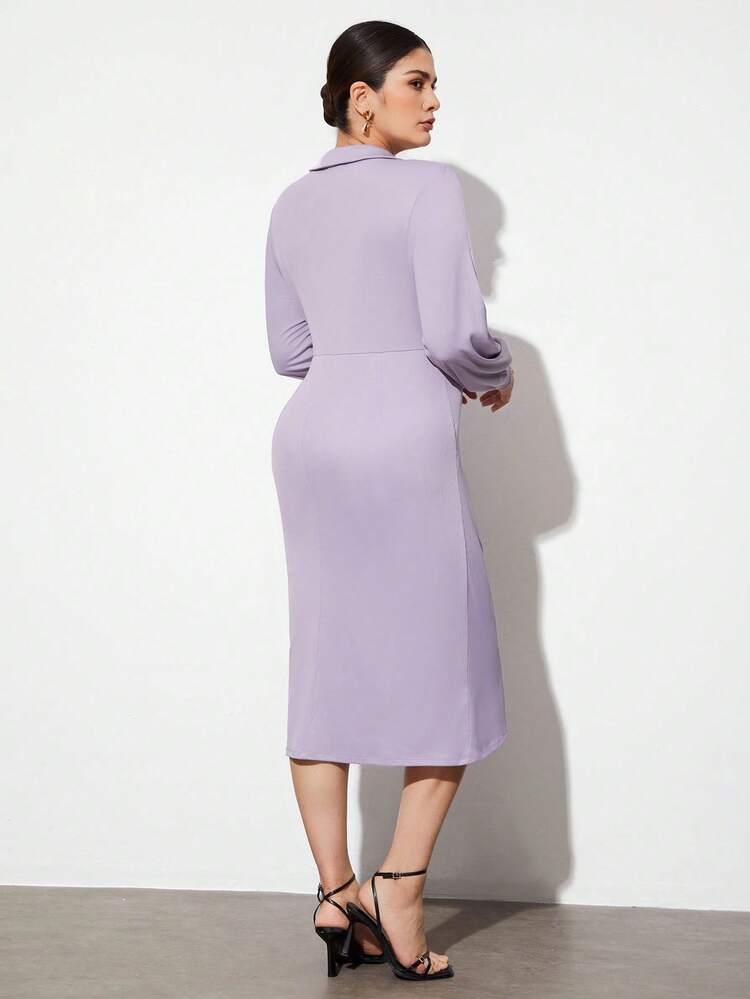 Plus Size Women'S Wrap Front Collar Dress With Ruffle Hemline, Wedding Guest Dress