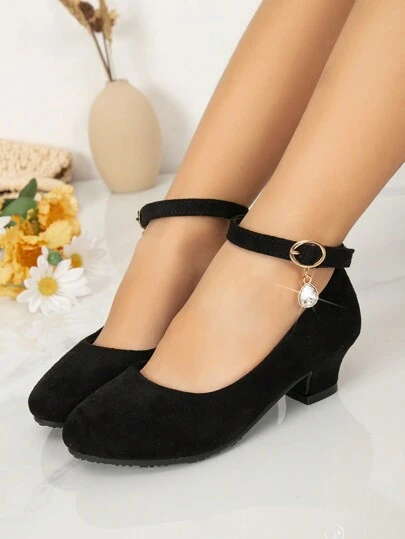 Nyheter Tjejer Rund Tå Party Höga Klackar Princessa Skor Med Plysch & Strassdekor Dekorationer , Tjock klack