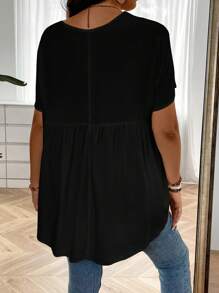 SHEIN LUNE 大碼花卉刺繡印花襯衫 - 黑色 - 查看 2