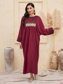 Al Najma Patchwork Woven Tape Batwing Sleeve Arabian Dress