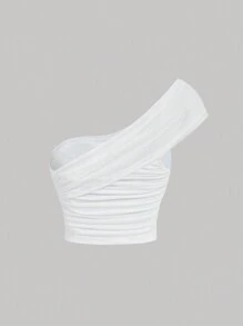 SHEIN MOD Women's White Knit One Shoulder Twist Front Top - White - View 2