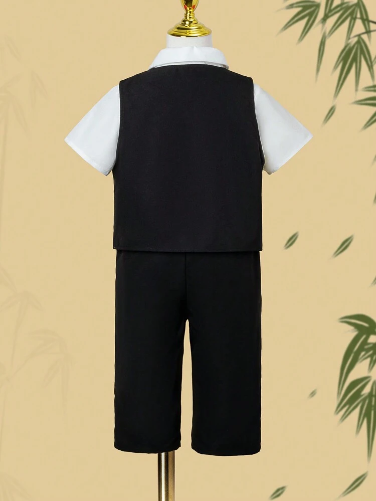 Young Boy Simple Fashion Shirt, Vest, Pants, Gentleman'S Three-Piece Set
