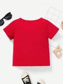 尋找愛情,推土機和嬰兒男孩印花短袖t恤,夏日休閒穿搭 - 紅色 - 查看 2