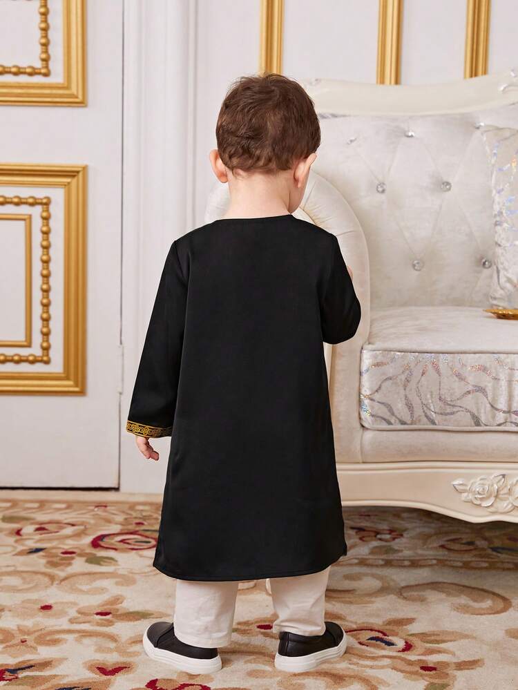 Baby Boy 1pc Color Block Top With Golden Decor Long Sleeve