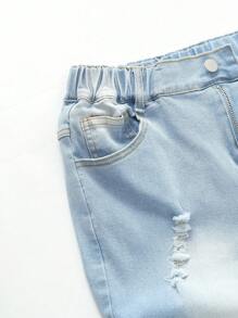 Teen Boys' Street Style Ripped Distressed Comfortable Denim Shorts - Light Wash - View 4