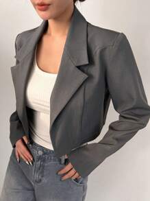 DAZY Solid Color Short Blazer Jacket With Notched Collar, Fall Clothes Business Attire