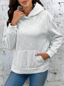 SHEIN Frenchy Ladies' Long Sleeve Hoodie With Kangaroo Pocket - Grey - View 1