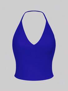 SHEIN Unity Solid V-Neck Halter Top - Multicolor - View 3