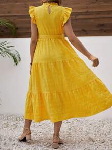 SHEIN Maternity Round Neck Mid-Length Dress - Yellow - View 2