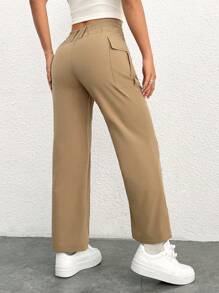 SHEIN PETITE Women'S Solid Color Straight-Leg Cargo Trousers - Khaki - View 2