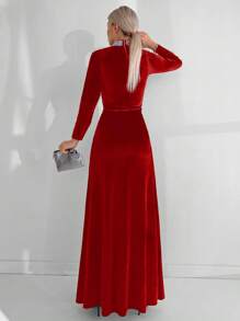 RueChic Slit & Fitted Dress With Rhinestone Detail