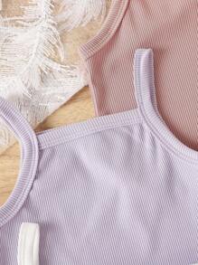 3 件套休闲可爱风格女婴蝴蝶结装饰背心和短裤，宽松舒适松紧带，3 种颜色 - 彩色 - 查看 3