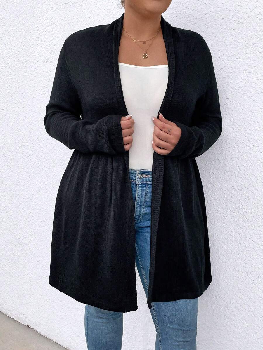 SHEIN LUNE Áo len cardigan thiết kế đơn giản cỡ lớn, dành cho mùa đông - màu đen - Xem 1