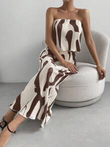 Firerie Ladies' Full Print Texture Fashionable Suit - Khaki - View 6