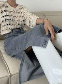 DAZY Women's Washed Denim Side Split Skirt Jeans Skirt - Blue - View 6