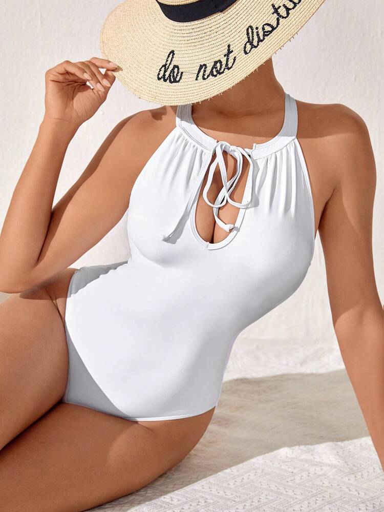 Women'S One Piece Swimsuit With Front Knot And Halter Neck Summer