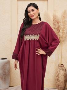 Al Najma Patchwork Woven Tape Batwing Sleeve Arabian Dress